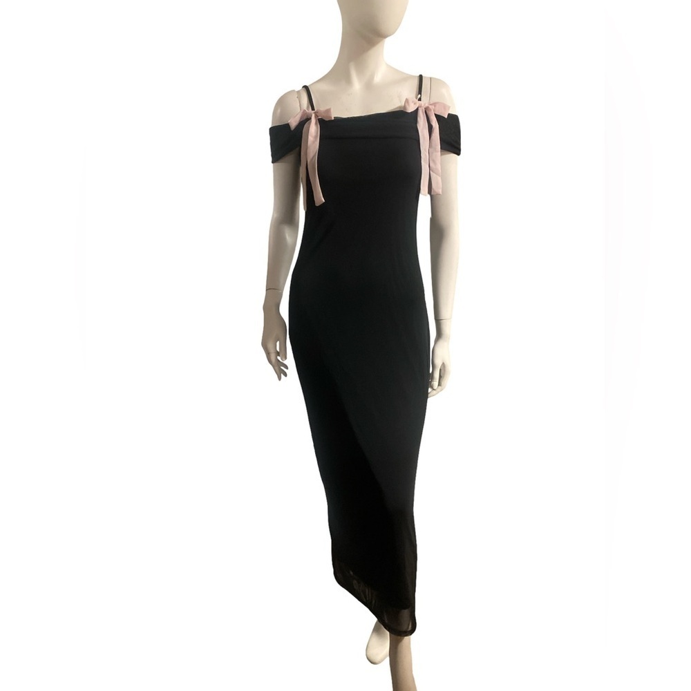 Wild Fable Black Mesh  Dress with Pink Bows